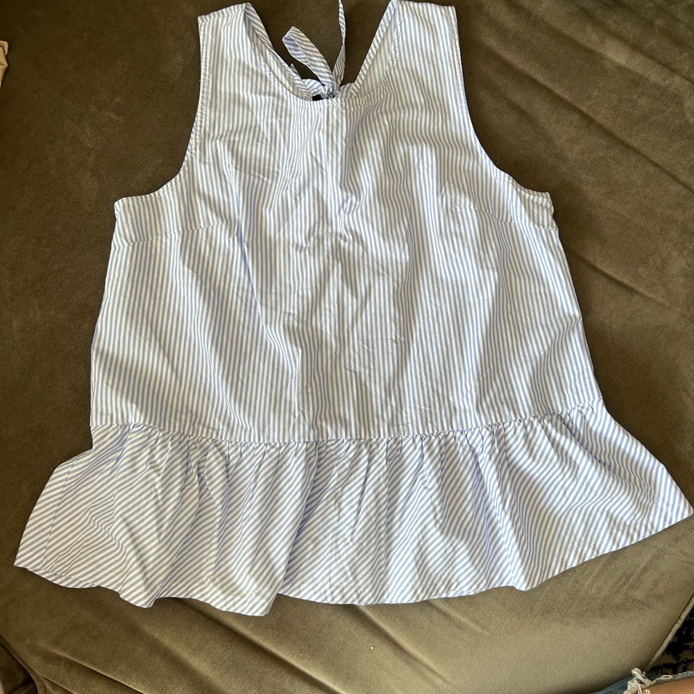 JCrew Factory Blue and White striped back tie top L